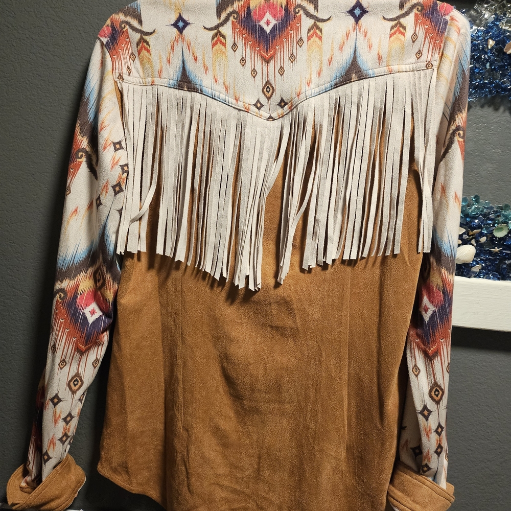 Montana West Fringe Blouse - Tan and Multicolor